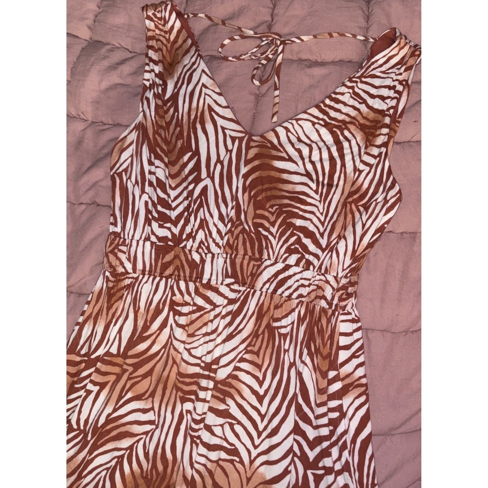 Soma Burnt Orange Palm Leaf Print Sleeveless Dress Built In Bra Flowy Small - Picture 2 of 8